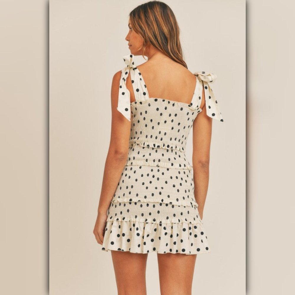 Small - MABLE Tiered Smocked Polka Dot Dress - Picture 3 of 5